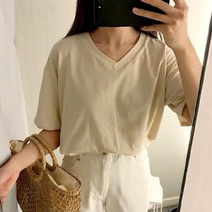 Soft V Neck Plain T-Shirt - Khaki